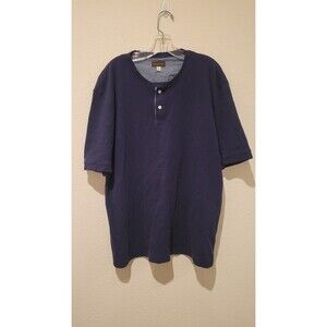Thomas Dean Mens Navy Short Sleeve Waffle Knit Henley Shirt Cotton XXL
